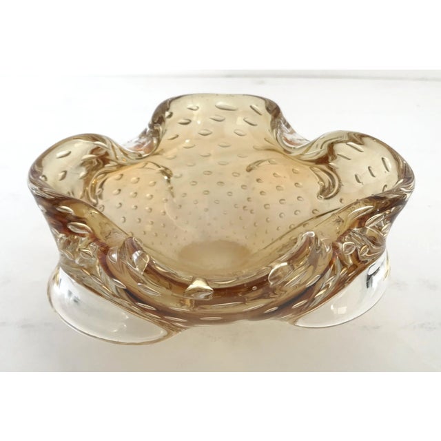 Mid-Century Modern Vintage Amber Murano Pulegoso Glass Bowl For Sale - Image 3 of 8