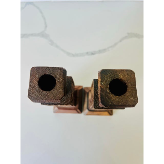 Vintage Carved Wooden Candleholders- a Pair For Sale - Image 4 of 5