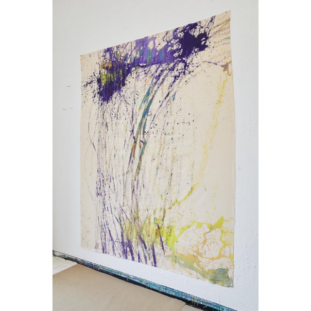 Paint "Purple Yellow Double" Large Abstract Acrylic Performance Painting by Simon Findlay For Sale - Image 7 of 12