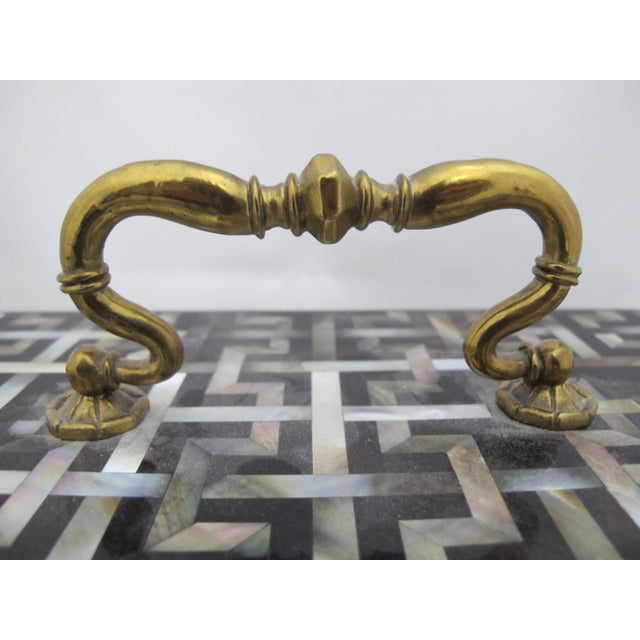 Shell Maitland Smith Mother of Pearl Inlaid Caddy Box With Brass Hardware For Sale - Image 7 of 14