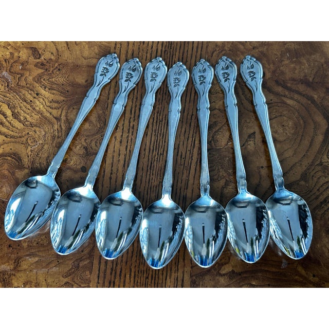 Mid-Century Modern Vintage Barclay Geneve Stainless Teaspoons Pattern "Bag5" Set of 7 For Sale - Image 3 of 8