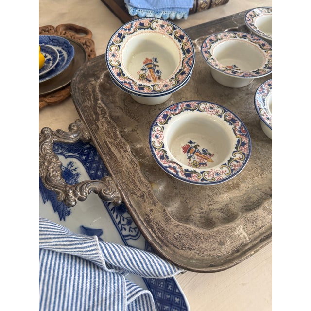 Set of 8 Antique English Small Bowls Wood and Sons Transferware Fruit Dessert Dishes Blue Red For Sale - Image 10 of 12