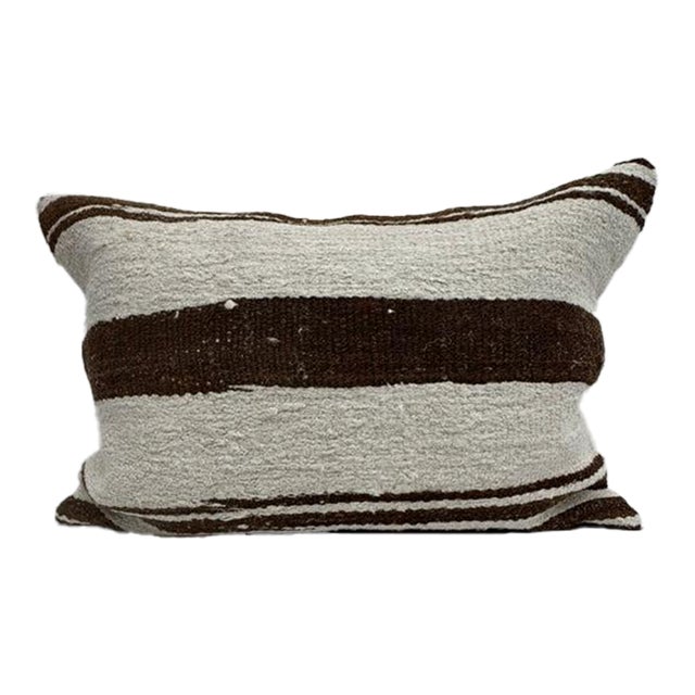 Turkish Hemp Pillow Cushion Natural Ivory Brown Pillow Cushion Cover 16" x 24" For Sale