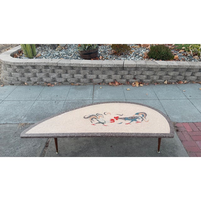 Sculpture Materials Vintage Mid Century Modern Mosaic Tiled Coffee Cocktail Table Roosters Motif For Sale - Image 7 of 12
