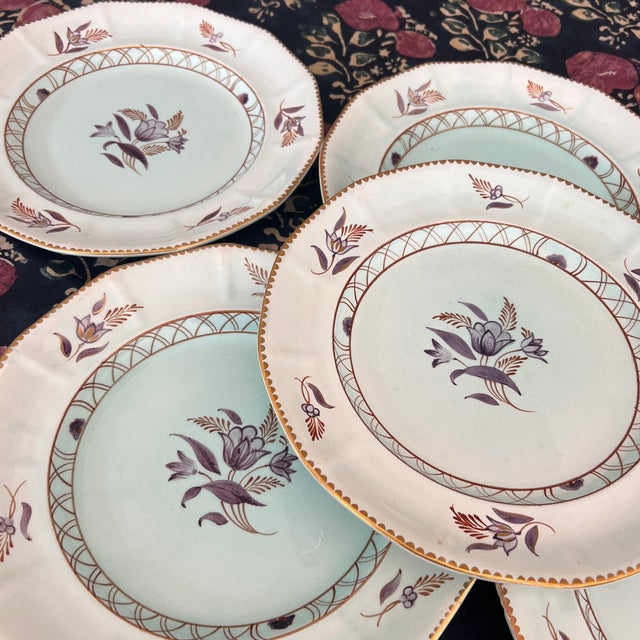 Early 20th Century Vintage Adams Hand Painted Calyxware Regent Dinner Plates - Set of 6 For Sale - Image 5 of 6
