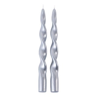 Lumière Twist Taper Candles, Set of 12 in Silver, 10" For Sale