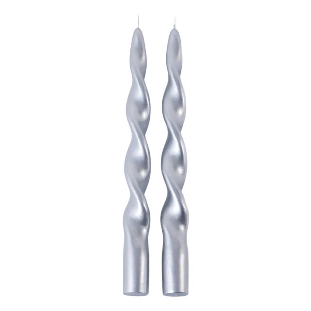 Lumière Twist Taper Candles, Set of 12 in Silver, 10" For Sale