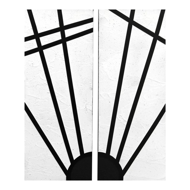"Daybreak (Diptych)" Original Abstract Black and White Painting by Tasha Jentel - Set of 2 For Sale