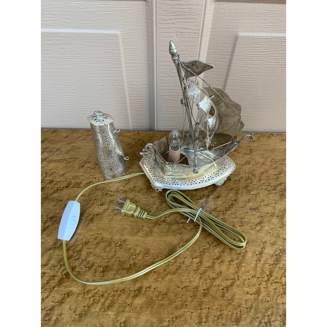 Vintage German Silver Sailing Ship Nightlight | an English Coastal Curiosity For Sale - Image 11 of 11