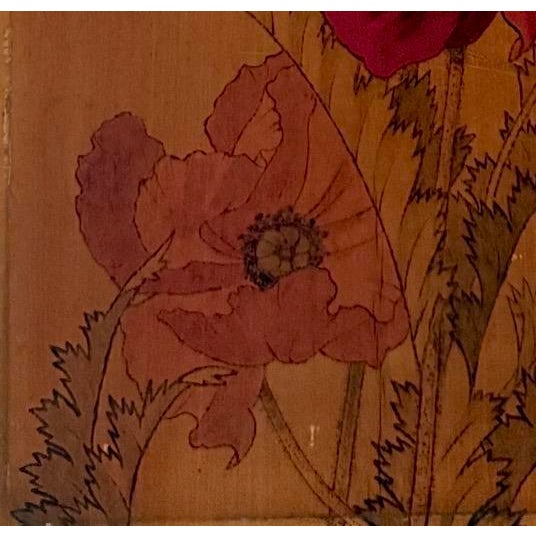 1900 - 1909 1903 French Art Nouveau Pyrography and Hand-Painted Wood Panel by Abel Trinocq, Signed and Dated. For Sale - Image 5 of 10