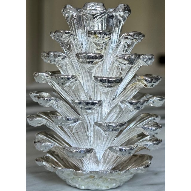 Late 20th Century Vintage Godinger Silver Plated Pinecone Motif Taper Candle Holder For Sale - Image 5 of 11