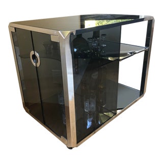 Pierre Cardin Chrome - Smoke Glass Rolling Bar Cart For Sale