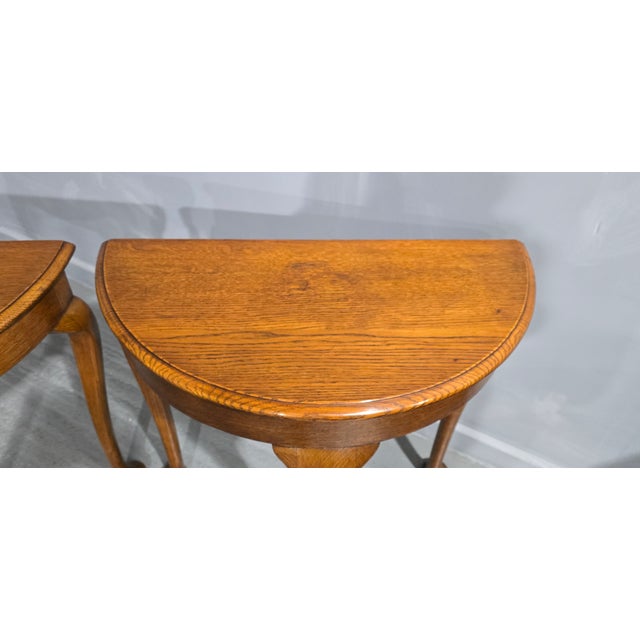 Wood Oak Demi Lune Console Tables, 1920s, Set of 2 For Sale - Image 7 of 11