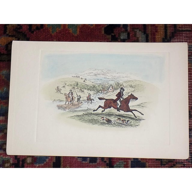 This set of four (4) antique 19th century hand colored engravings depict several fox hunting/equine scenes.. .Printed in...