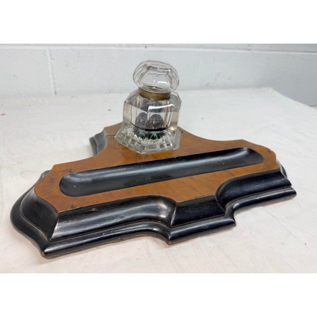 Share Antique 19th Century Handmade European Wood Glass Inkwell Pen Holder Stand For Sale In New York - Image 6 of 12