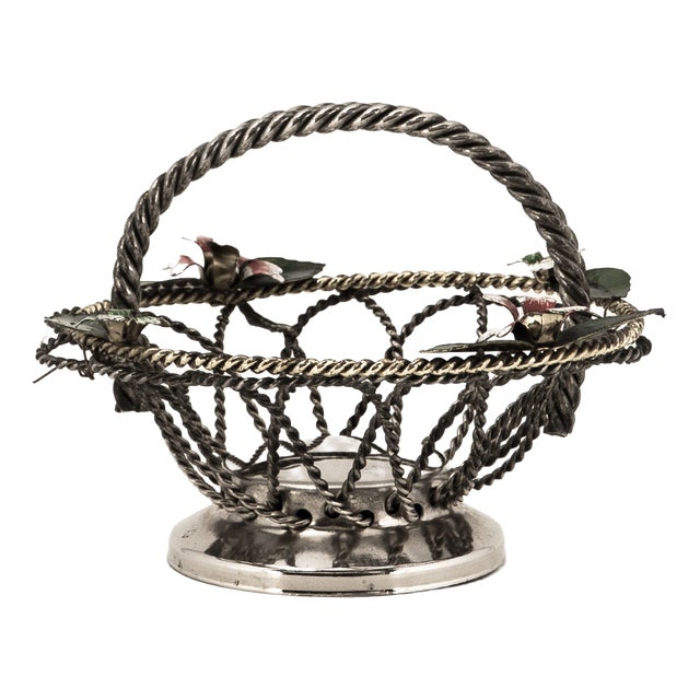Small Hollywood Regency Wire Basket with Floral Decoration, 1950s For Sale