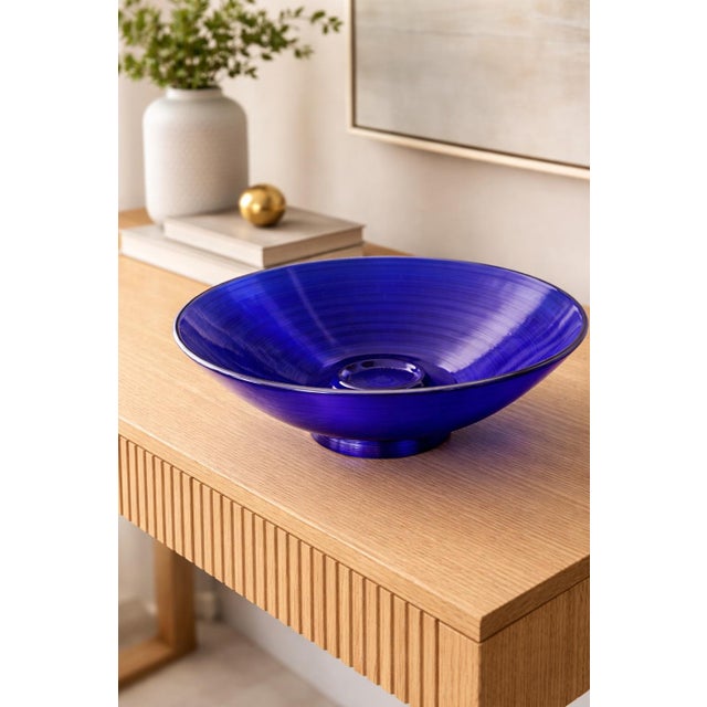 Arthur Court Designs Cobalt Blue Ribbed Art Glass Bowl – 14.25” For Sale In Los Angeles - Image 6 of 7