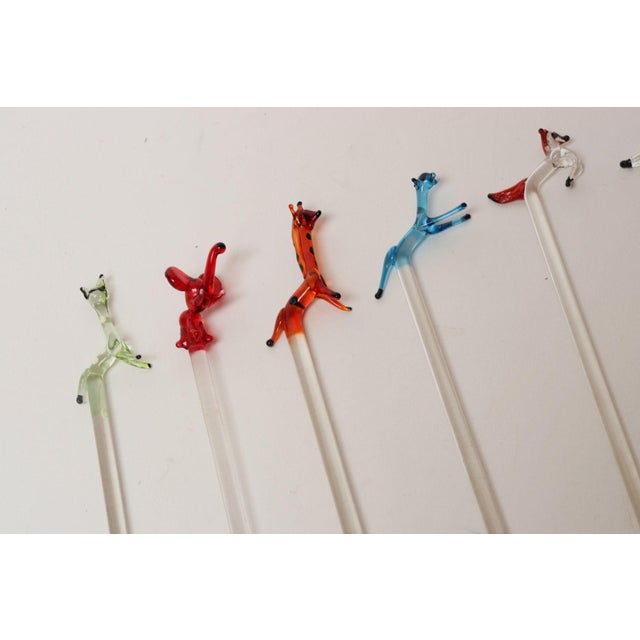 Set of Eight Vintage Blown Glass Animal Cocktail Stirrers With Box by Saxon For Sale - Image 9 of 17