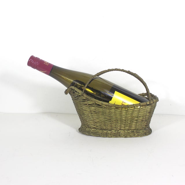 Early 20th Century Vintage Brass Wine Bottle Holder Carrying Basket For Sale - Image 5 of 10