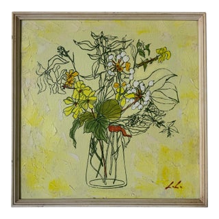 1970s Vintage Impressionist Still Life - Floral Bouquet in Vase Oil on Canvas Painting, Signed For Sale