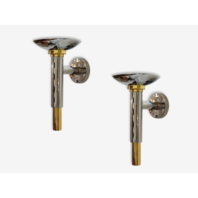 Mid-Century Modern Karl Springer Style, Chrome, Brass, Large Wall Lights, Usa, 1960s For Sale - Image 3 of 11