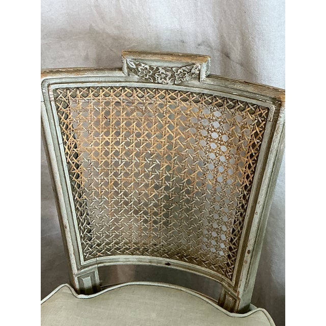 1980s Set of 5 French Louis XVI Style Caned Dining Chairs in Distressed Finish For Sale - Image 9 of 18