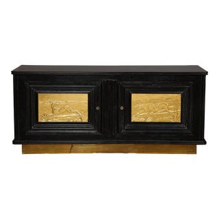 1950s Hollywood Regency Sideboard With Gilt Door Hunting Scene For Sale