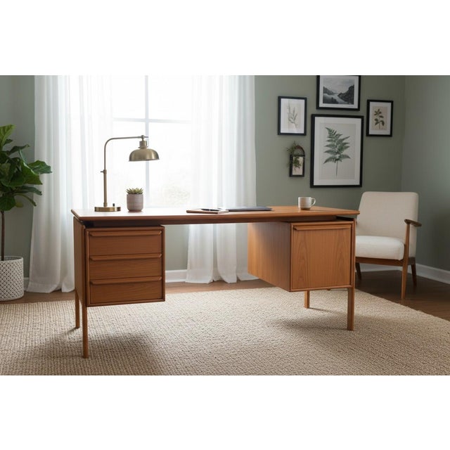 Mid-Century Modern 1960s Danish Modern Teak Floating-Top Desk With Pedestal Base and Drawers For Sale - Image 3 of 13