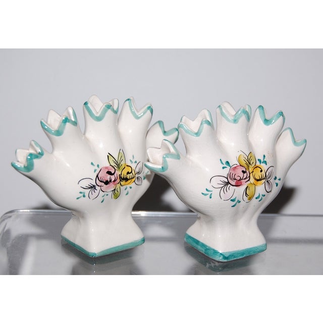 Mid-Century Modern Vintage Elba Alcobaca Portugal Finger Scalloped Bud Vases-Set of 2 For Sale - Image 3 of 5