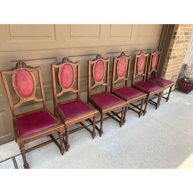 Red Early 20th Century Louis XVI French Carved Bow-Top Dining Chairs - Set of 6 For Sale - Image 8 of 11