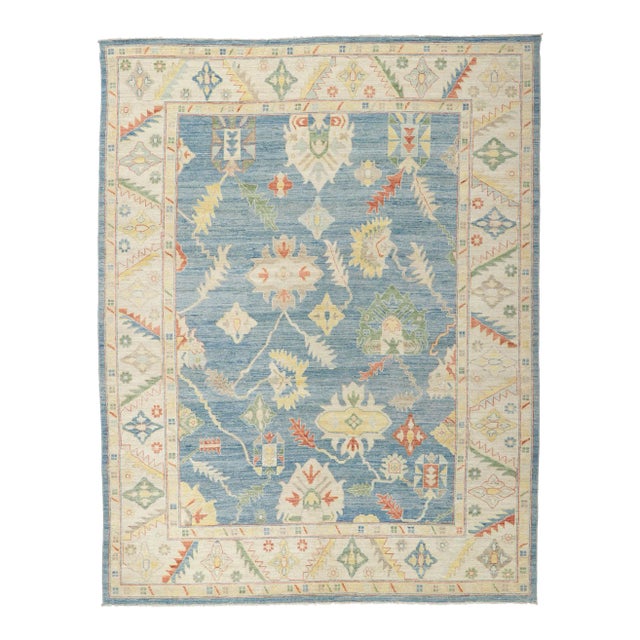 Vintage Blue Oushak Area Rug, 09'02 X 11'09 For Sale