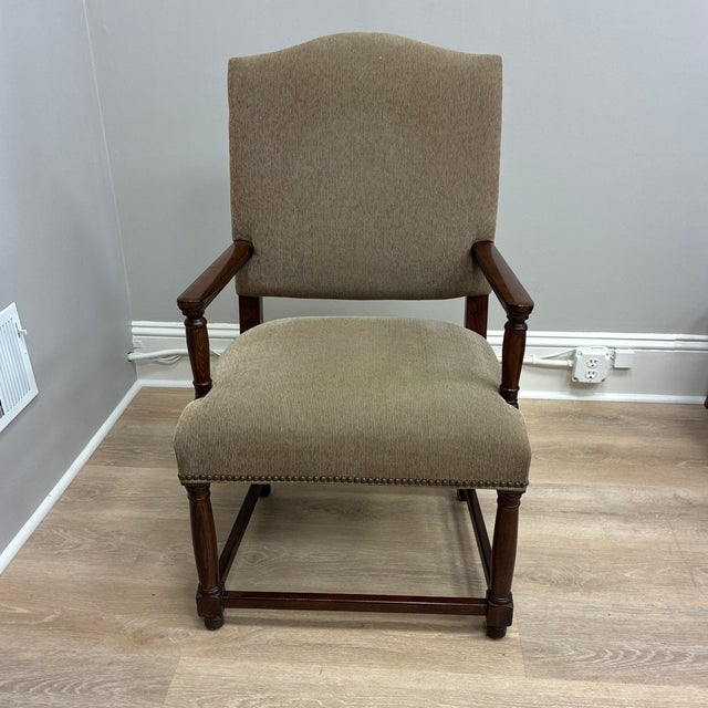 Restoration Hardware Mediterranean Chairs (2) in grooved chenille or corduroy-like fabric with nailhead accent in...