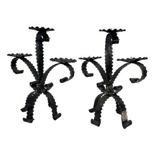 Brutalist Wrought Iron Candlesticks, 1950s, Set of 2 For Sale