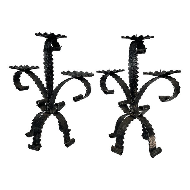 Brutalist Wrought Iron Candlesticks, 1950s, Set of 2 For Sale