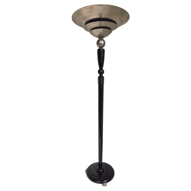 Wood Early 20th Century A Tall French Art Deco Tiered Torchere /Floor Lamp in Ebonized Wood and Metal For Sale - Image 7 of 16