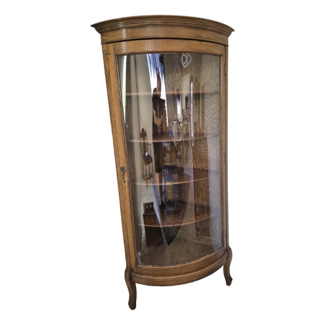 Antique Oak Corner Curio Cabinet For Sale