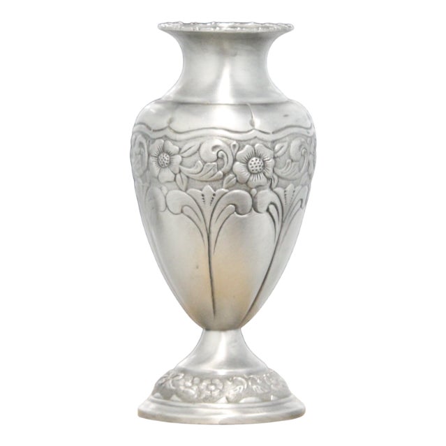 Art Nouveau Ornate Pewter Vase, France, 1920s For Sale