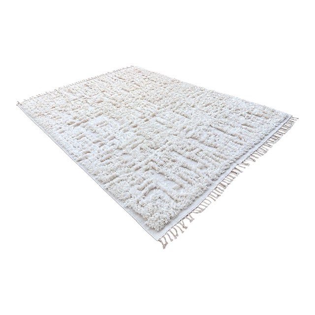 Rh Cabila Wool Rug – 9' × 12' Ivory | 87% Wool & 13% Cotton | Hand-Knotted High-Low Construction For Sale
