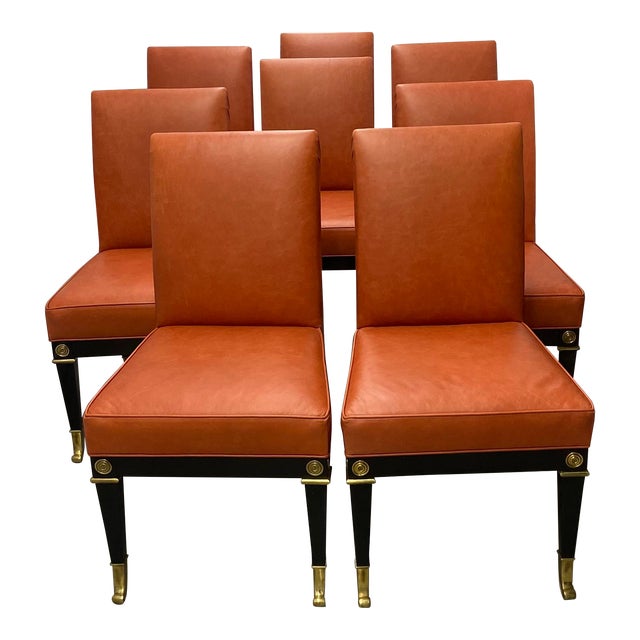 1970s Set of 8 Neoclassical Style Mastercraft Attributed Dining Chairs For Sale