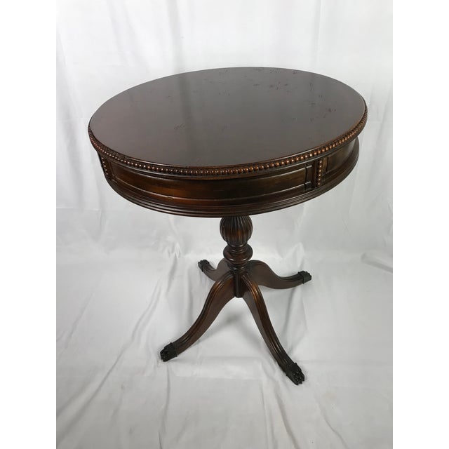Wood Vintage Mid-Century Regency Mahogany Drum Table With Carved Paw Feet For Sale - Image 7 of 11