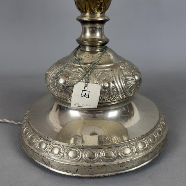 Silver Large Silver-Plated Brass and Wood Table Lamp, 1960s For Sale - Image 8 of 12