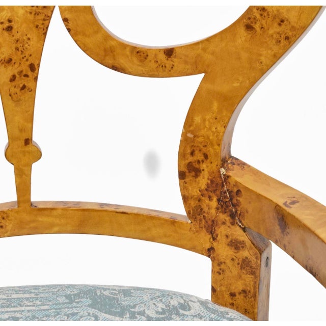 Biedermeyer Dining Table With One Leaf and Six Matching Dining Chairs With Blue Upholstery For Sale - Image 16 of 16