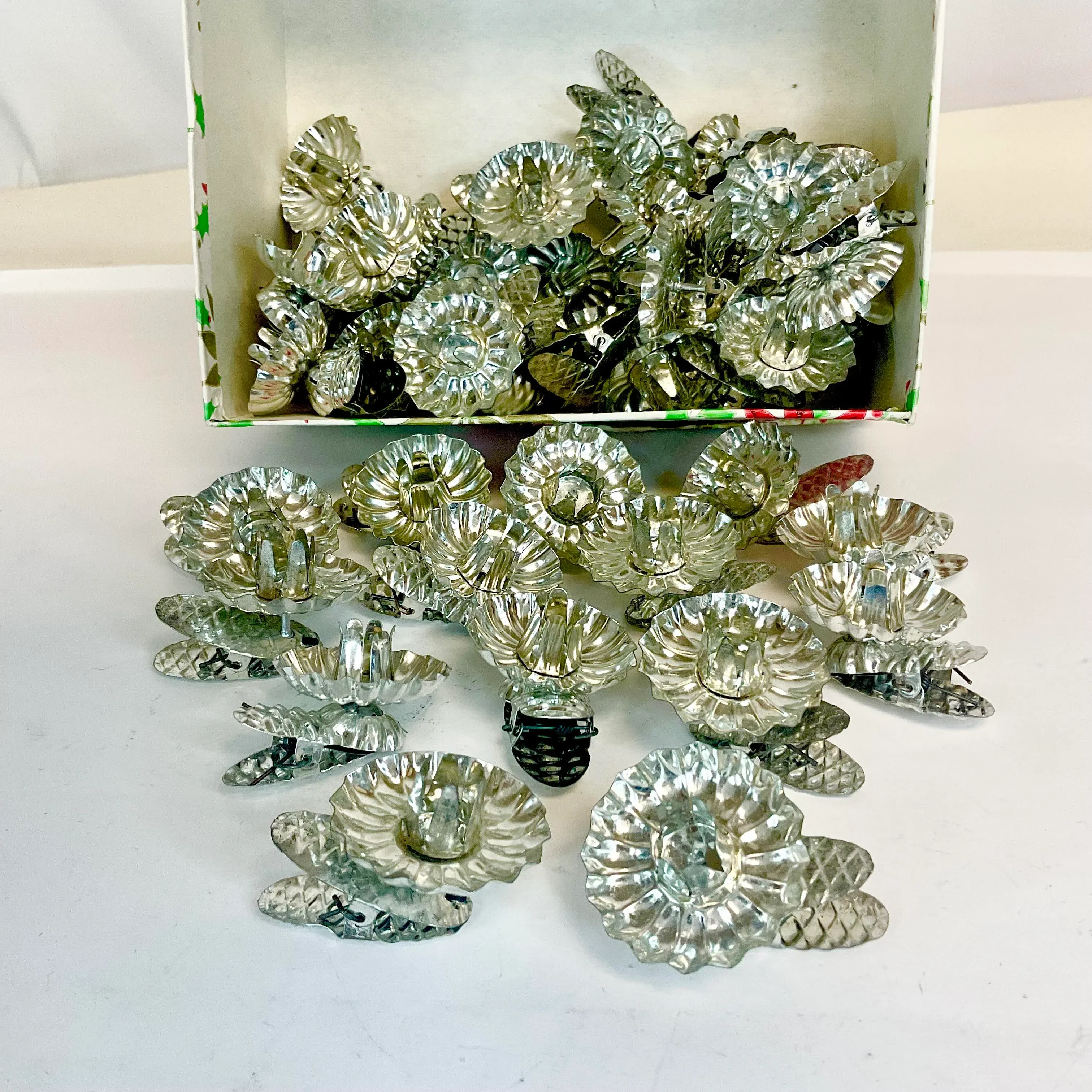 1950s Vintage Swedish Gustavian Tin Clip Christmas Tree Candle