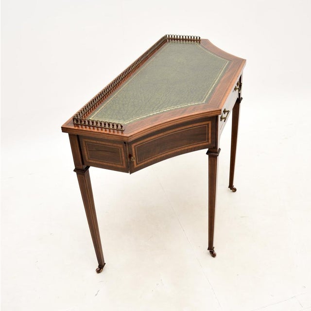 Antique Edwardian Writing Table with Leather Top, 1900s For Sale - Image 4 of 12