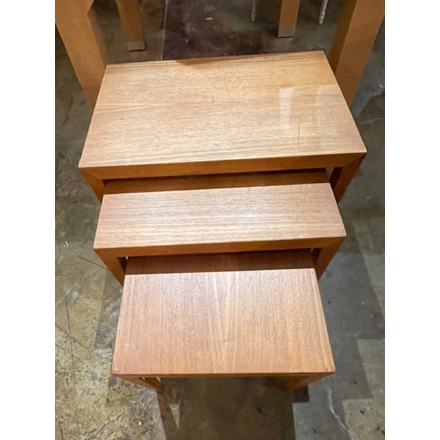 Brown Set of Vintage Danish Oak Nesting Tables For Sale - Image 8 of 8