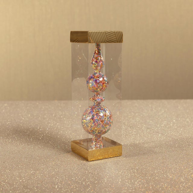 Pentagon Multicolor Sequin Glass Tree Toppers, Set of 4 For Sale - Image 4 of 4