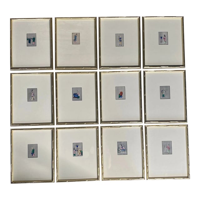 Series of Twelve Antique Chinese Export Framed Pith Paintings For Sale