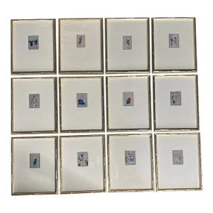 Series of Twelve Antique Chinese Export Framed Pith Paintings