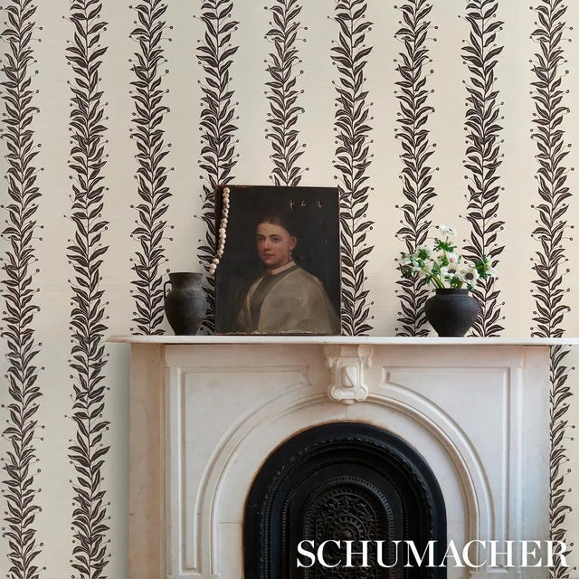 Schumacher x Marian Mcevoy Tendril Stripe Sisal Wallpaper In Black & Cream For Sale In New York - Image 6 of 6