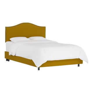 California King Bed in Monaco Citronella with Silver Nails For Sale